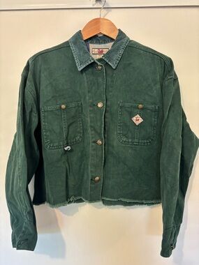 VTG Gloria Vanderbilt Forest Green Denim Jacket Size Large Y2K Barn Coat Chore